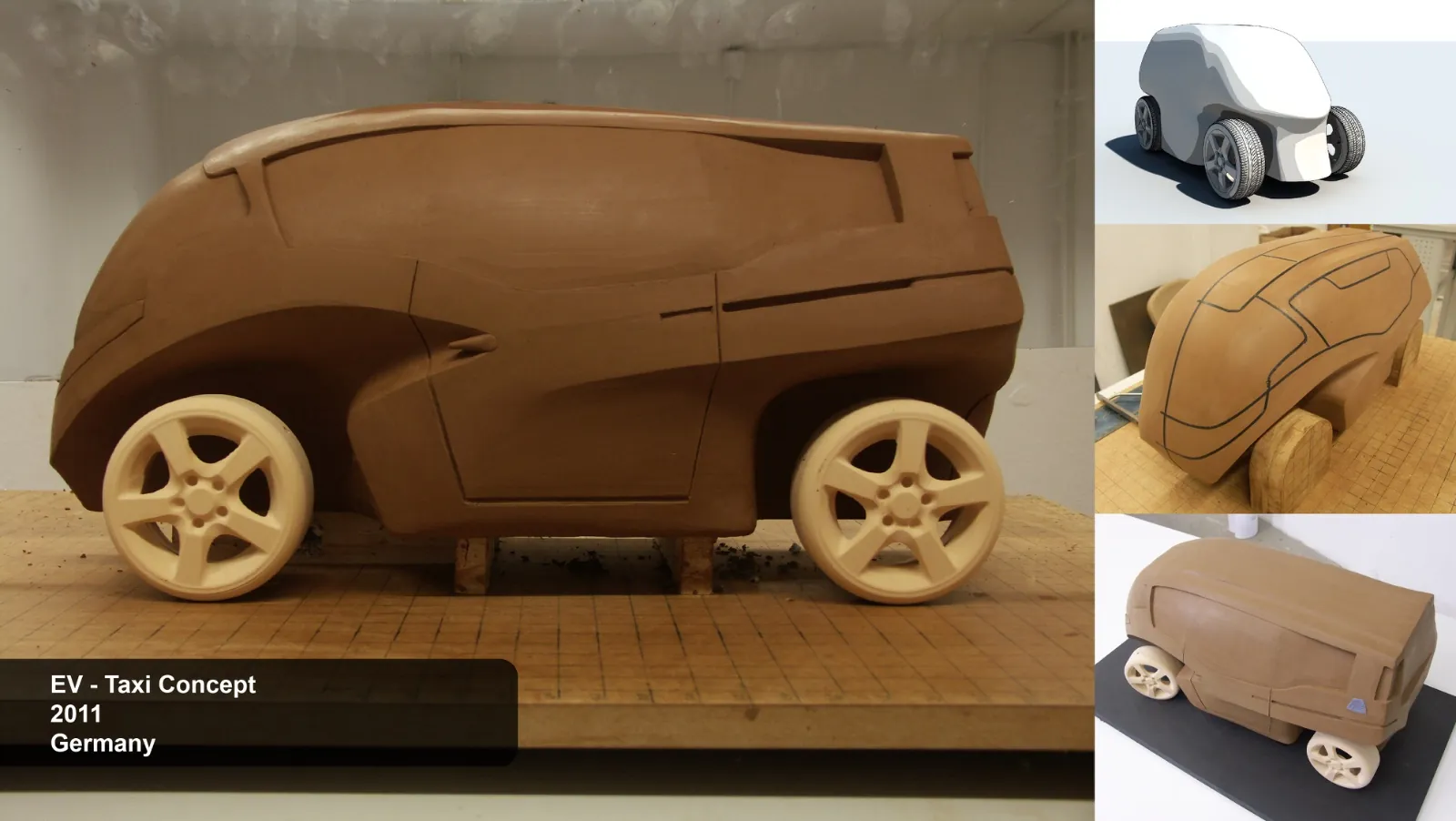 Clay model of an electric taxi concept
