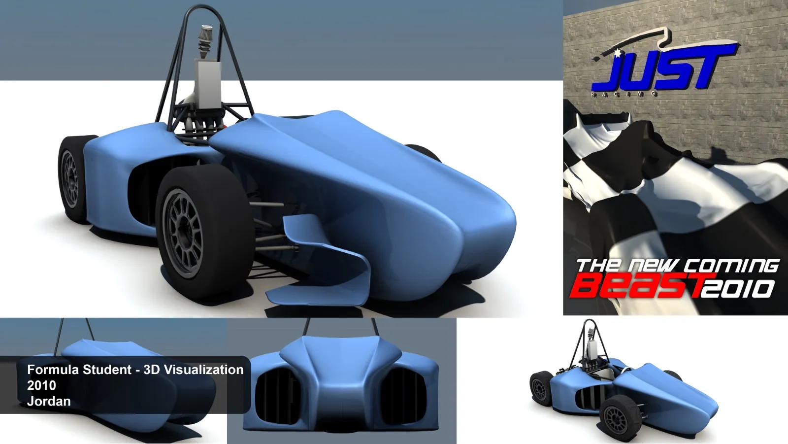 Blue Formula Student open-wheel race car concept for JUST Racing